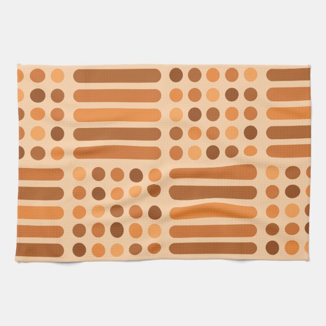 Mid Century Modern Circles Lines Orange Tea Towel (Horizontal)