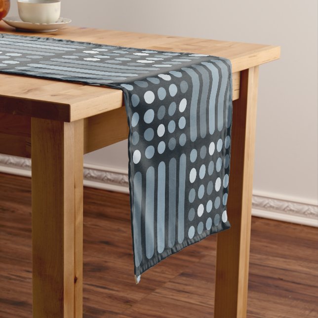 Mid Century Modern Circles Lines Slate Short Table Runner (In Situ)