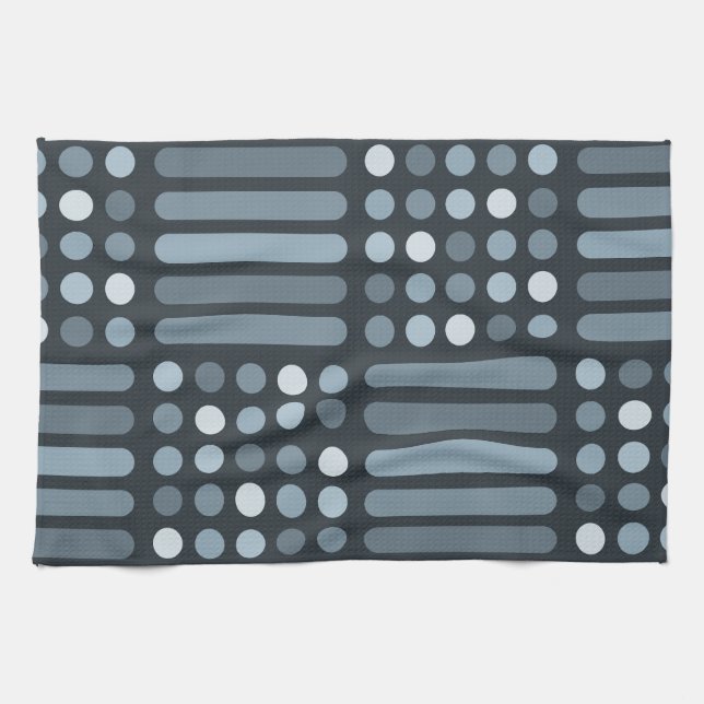 Mid Century Modern Circles Lines Slate Tea Towel (Horizontal)