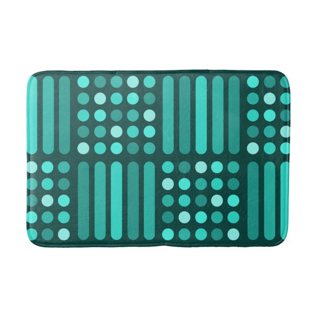 Mid Century Modern Circles Lines Teal Bath Mat (Front)