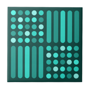 Mid Century Modern Circles Lines Teal Ceramic Tile