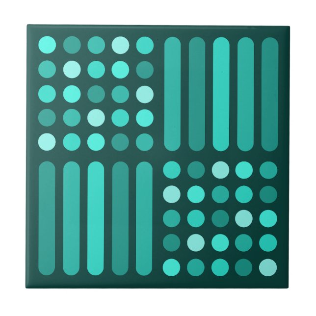 Mid Century Modern Circles Lines Teal Ceramic Tile (Front)