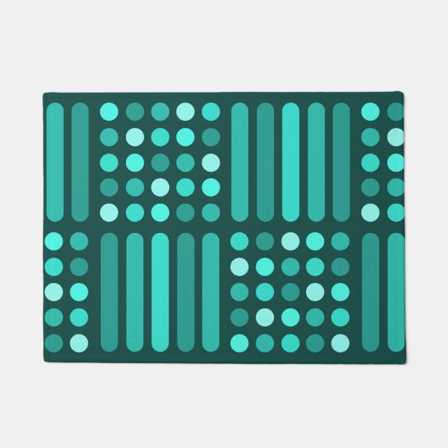 Mid Century Modern Circles Lines Teal Doormat (Front)