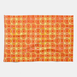 Mid-Century Modern circles, mandarin orange Tea Towel