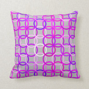 Mid-Century Modern circles, pink, violet and grey Cushion