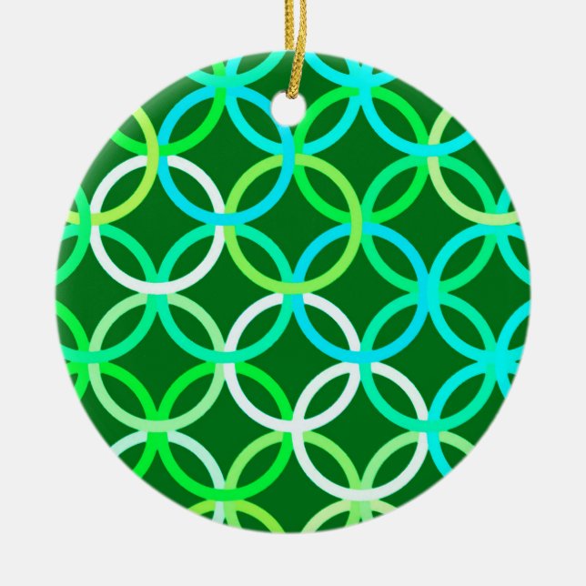 Mid-Century Modern circles, shades of green Ceramic Ornament (Front)