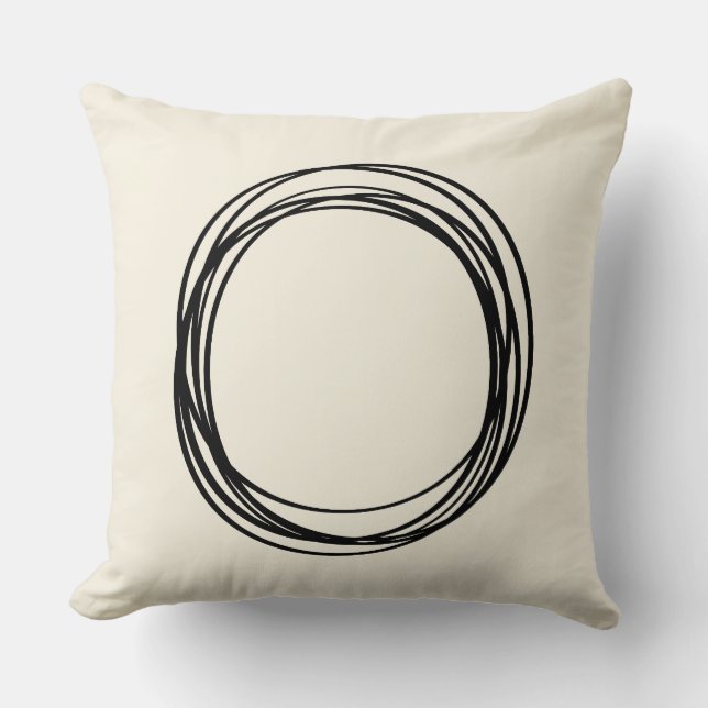 Mid Century Modern Circles Throw Pillow in Black (Front)