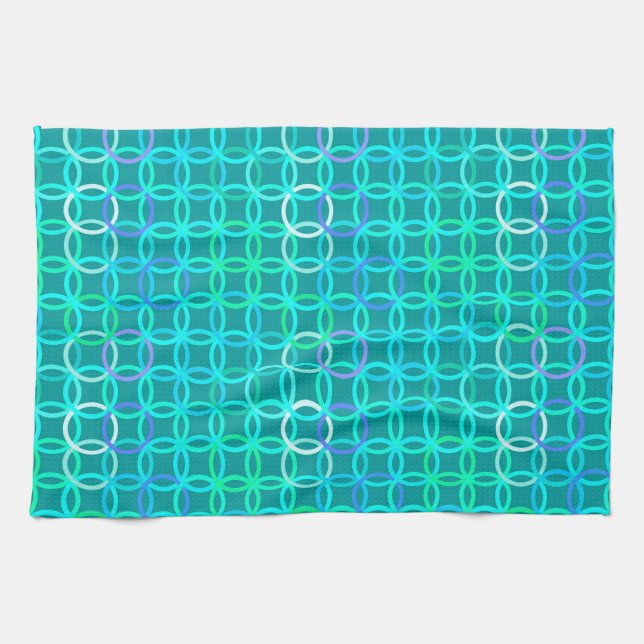 Mid-Century Modern circles, turquoise and aqua Tea Towel (Horizontal)