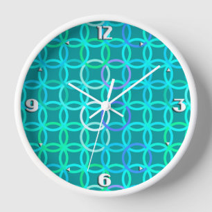 Mid-Century Modern circles, turquoise and aqua Wall Clock