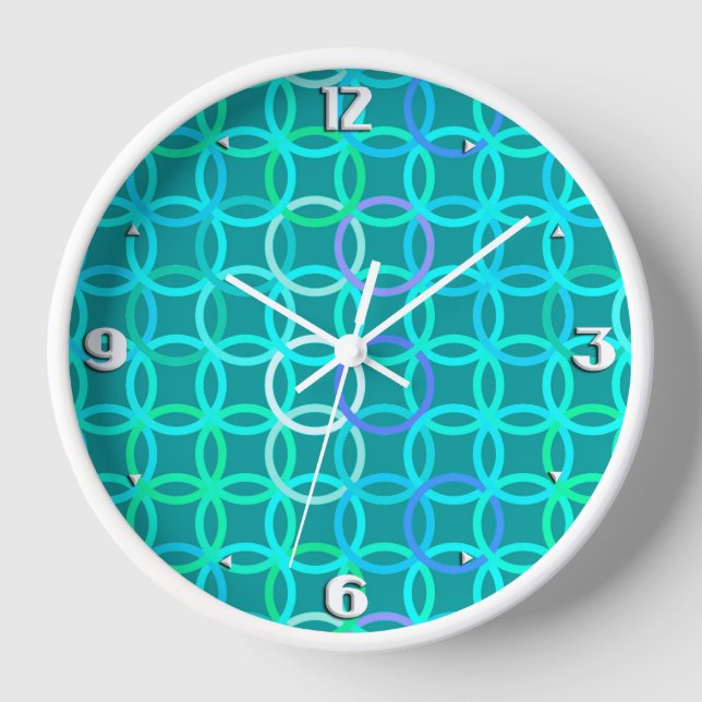 Mid-Century Modern circles, turquoise and aqua Wall Clock (Front)