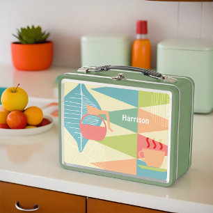 Mid Century Modern Coffee Personalised Metal Lunch Box