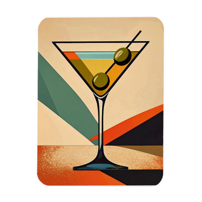 Mid Century Modern Color Block Martini Art Magnet (Vertical)