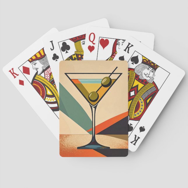 Mid Century Modern Color Block Martini Art Playing Cards (Back)