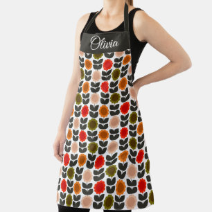 Mid-Century Modern Colored Retro Groovy Flowers Apron