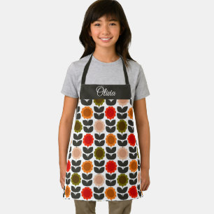 Mid-Century Modern Colored Retro Groovy Flowers Apron