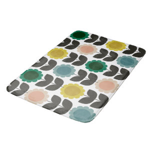 Mid-Century Modern Colored Retro Groovy Flowers Bath Mat