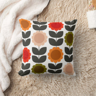 Mid-Century Modern Colored Retro Groovy Flowers Cushion