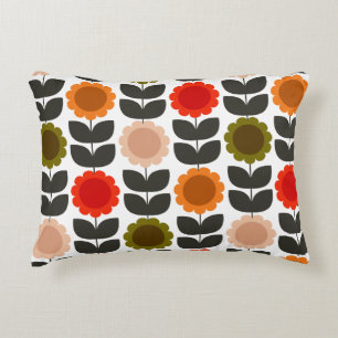Mid-Century Modern Colored Retro Groovy Flowers Decorative Cushion