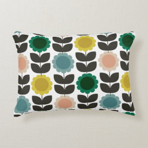 Mid-Century Modern Colored Retro Groovy Flowers Decorative Cushion