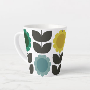  Mid-Century Modern Colored Retro Groovy Flowers  Latte Mug