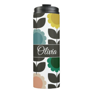  Mid-Century Modern Colored Retro Groovy Flowers  Thermal Tumbler
