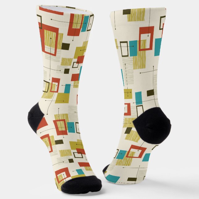 Mid-Century modern colorful geometric pattern Socks (Angled)
