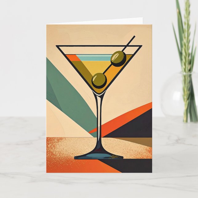 Mid Century Modern Colour Block Martini Art Card (Front)