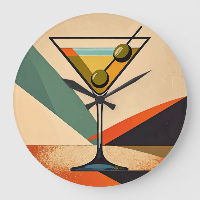 Mid Century Modern Colour Block Martini Art Large Clock (Front)