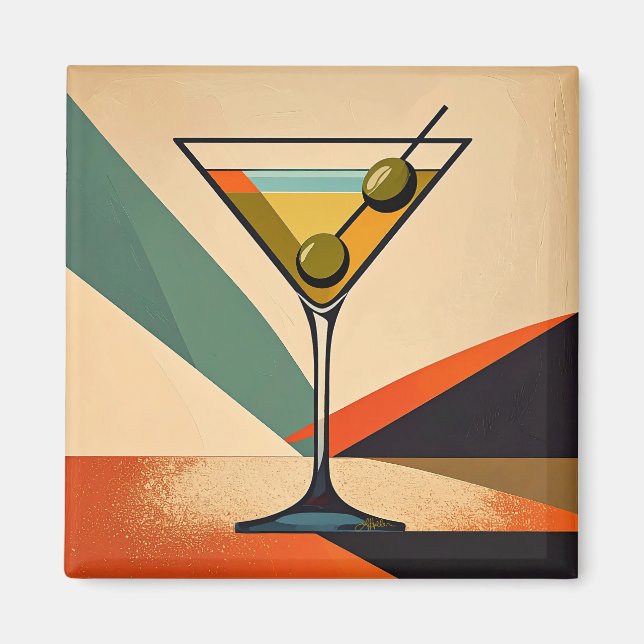 Mid Century Modern Colour Block Martini Art Magnet (Front)