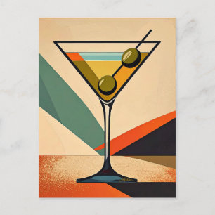 Mid Century Modern Colour Block Martini Art Postcard
