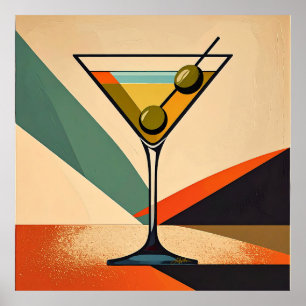 Mid Century Modern Colour Block Martini Art Poster