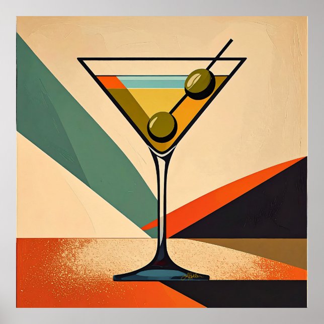 Mid Century Modern Colour Block Martini Art Poster (Front)