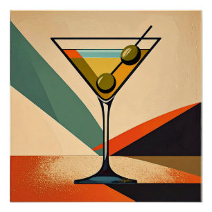 Mid Century Modern Colour Block Martini Art Poster