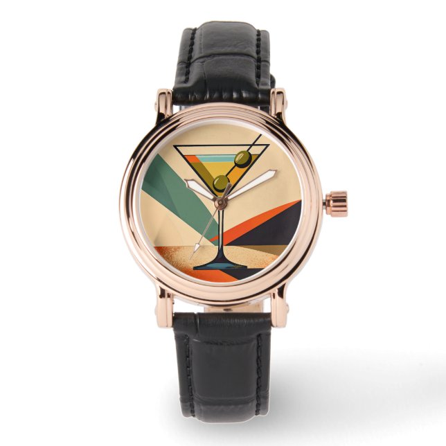 Mid Century Modern Colour Block Martini Art Watch (Front)