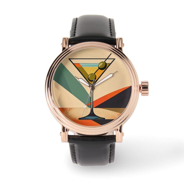 Mid Century Modern Colour Block Martini Art Watch (Front)