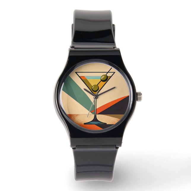 Mid Century Modern Colour Block Martini Art Watch (Front)