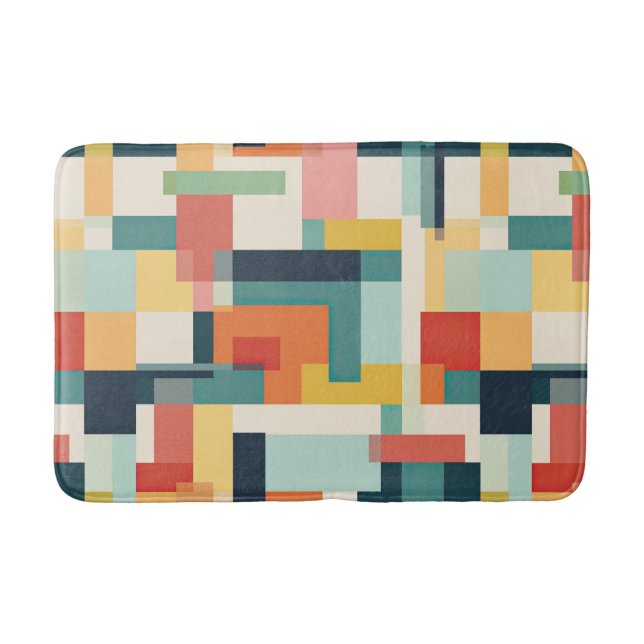 Mid Century Modern Colour Blocks Geometric Pattern Bath Mat (Front)