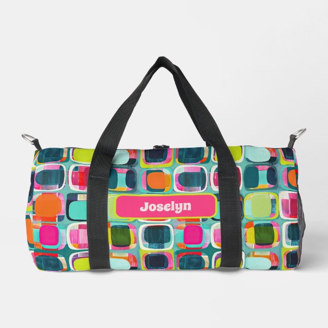 Mid Century Modern Colour Blocks with Name Vibrant Duffle Bag (Front)