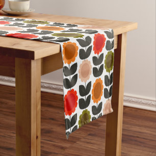  Mid-Century Modern Coloured Retro Groovy Flowers  Short Table Runner