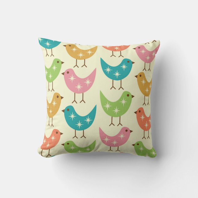 Mid Century Modern Colourful Atomic Birds Pattern  Cushion (Front)