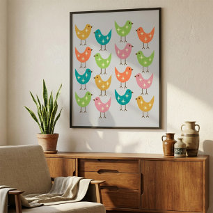 Mid Century Modern Colourful Atomic Birds Pattern  Poster