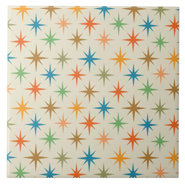 Mid Century Modern Colourful Atomic Starburst   Ceramic Tile (Front)