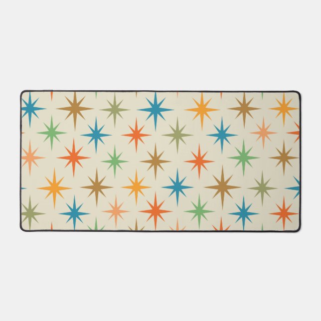 Mid century modern colourful atomic starburst   desk mat (Front)