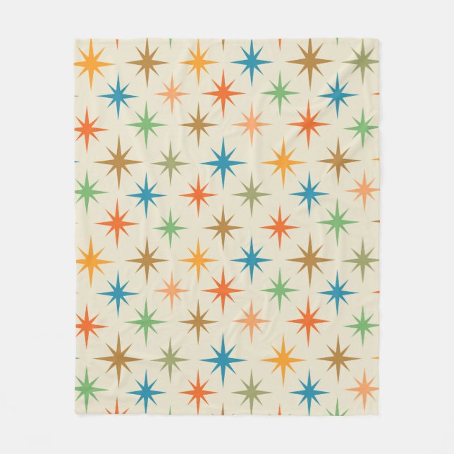 Mid century modern colourful atomic starburst  fleece blanket (Front)