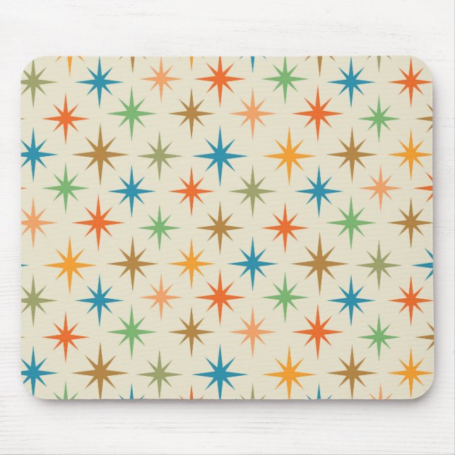 Mid century modern colourful atomic starburst   mouse pad (Front)