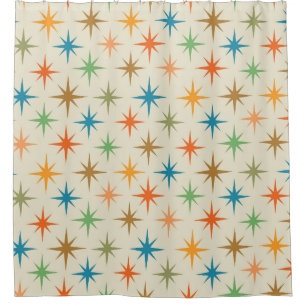 Mid Century Modern Colourful Atomic Starburst  Shower Curtain