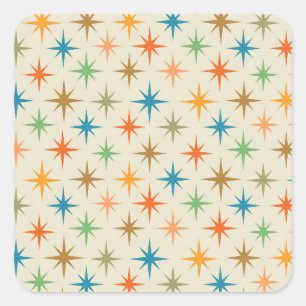 Mid century modern colourful atomic starburst square sticker