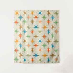 Mid century modern colourful atomic starburst tapestry