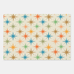 Mid century modern colourful atomic starburst   wrapping paper sheet