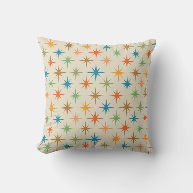 Mid century modern colourful atomic starbursts cushion (Front)